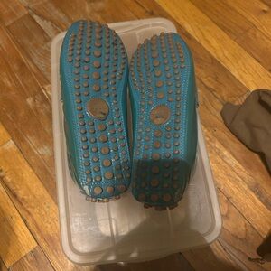 Gucci Teal Blue Leather Driving Loafers